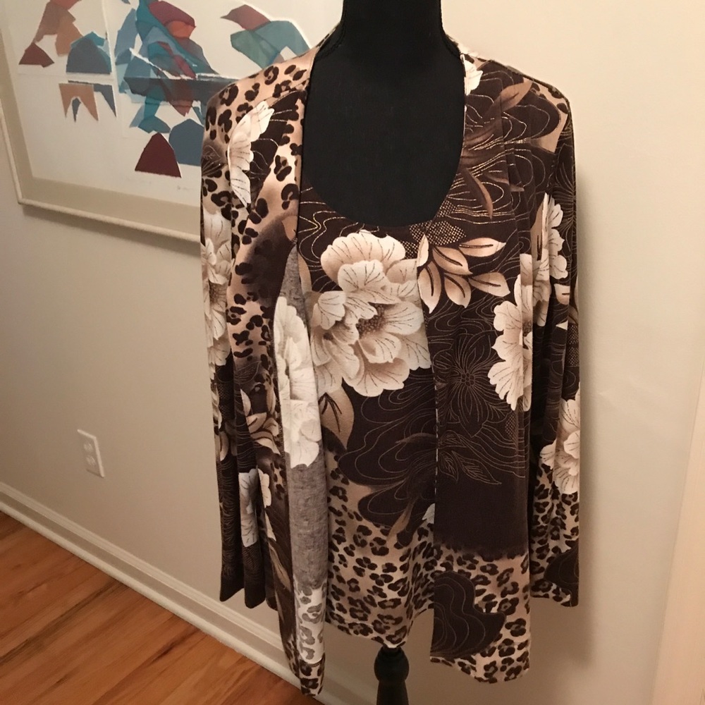 Vintage Chico’s Animal Print With Gold Metallic Threads Jacket & Tank Set